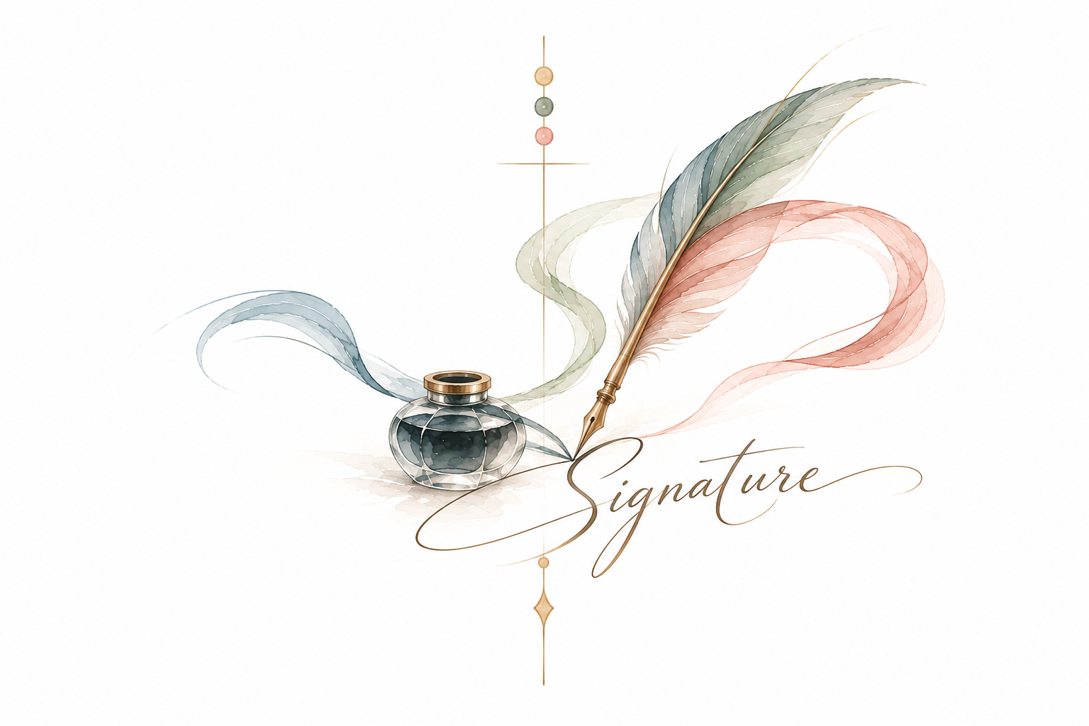 Signature, plume aquarellée aux couleurs du BaZi, du Feng Shui et du I Ching