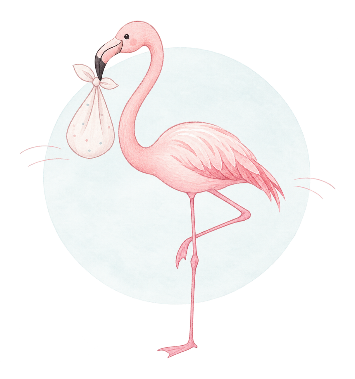 Flamant rose portant un baluchon — naissance