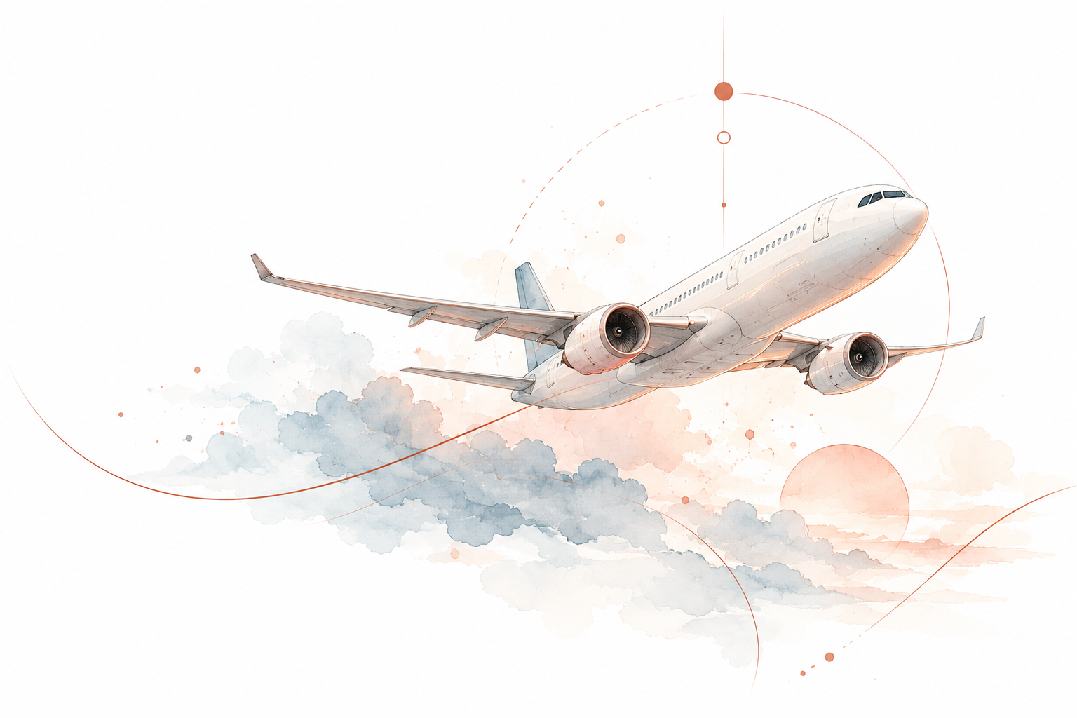 Avion en ascension, illustration aquarelle
