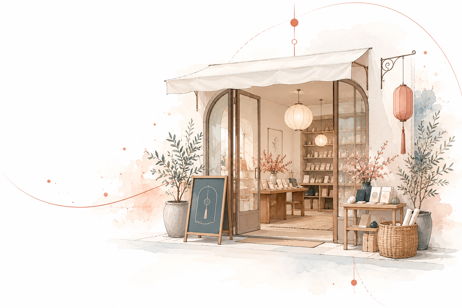 Boutique élégante aux lanternes suspendues