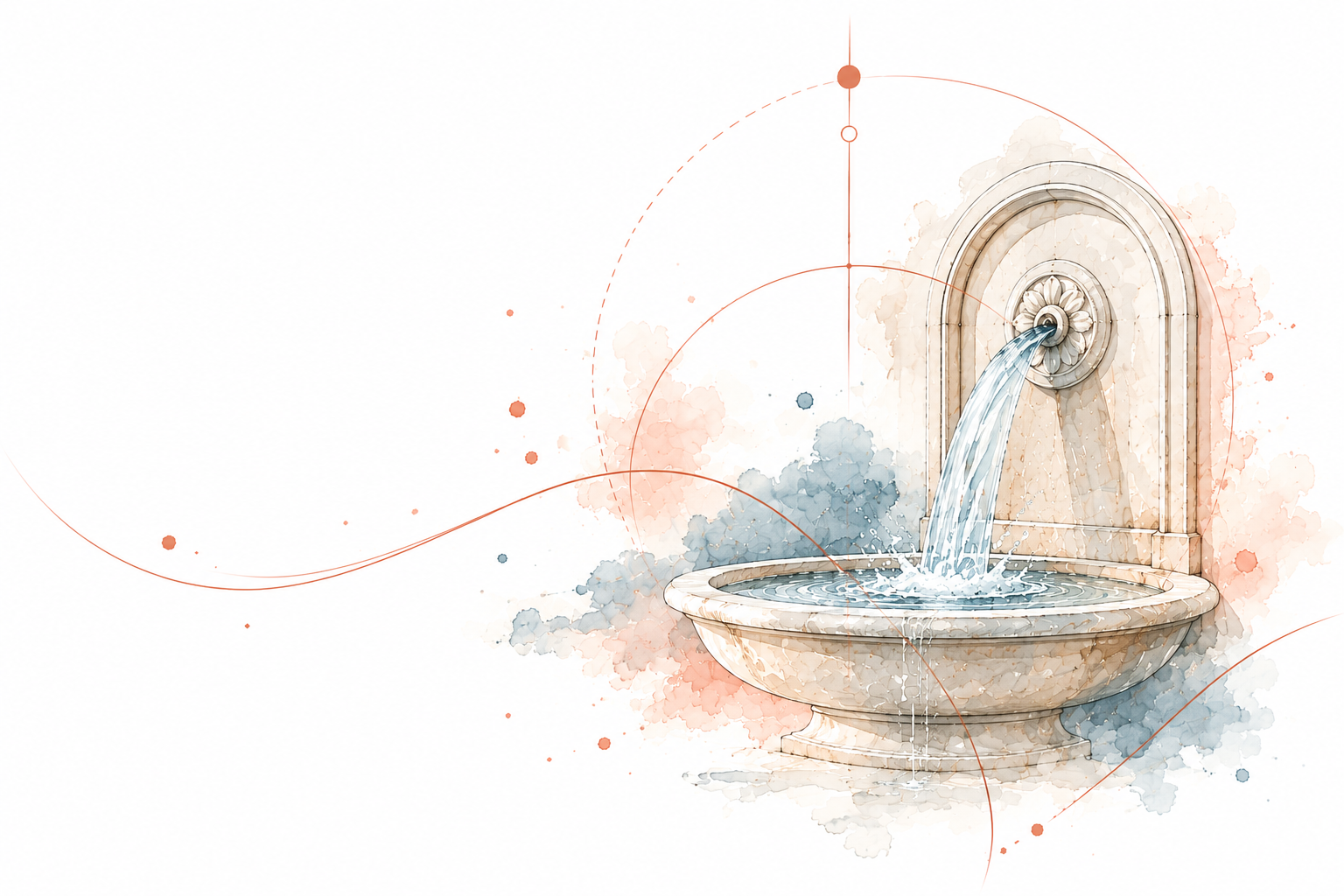Fontaine en pierre, illustration aquarelle